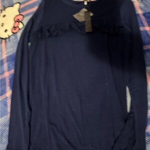 Poof! Dark Blue Long Sleeve Top with Ruffle